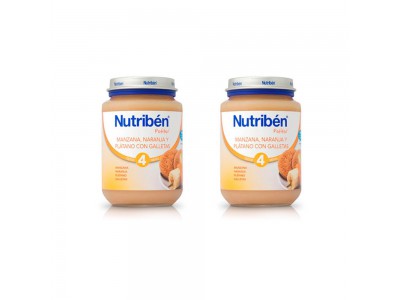Nutriben Pack Potito Manzana, Naranja y Plátano Con Galleta 2x250g Nutriben Pack Potito Manzana, Naranja y Plátano Con Galleta 2x250g