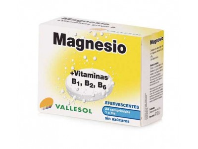 Vallesol Magnesio + Vitaminas B1 B2 y B6 24 Comprimidos Efervescentes