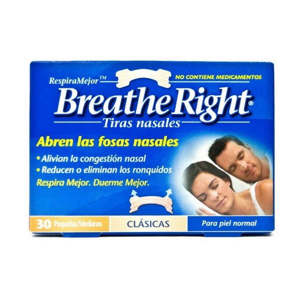Breathe Right Clásicas tiras nasales pequeñas/medianas 30 uds